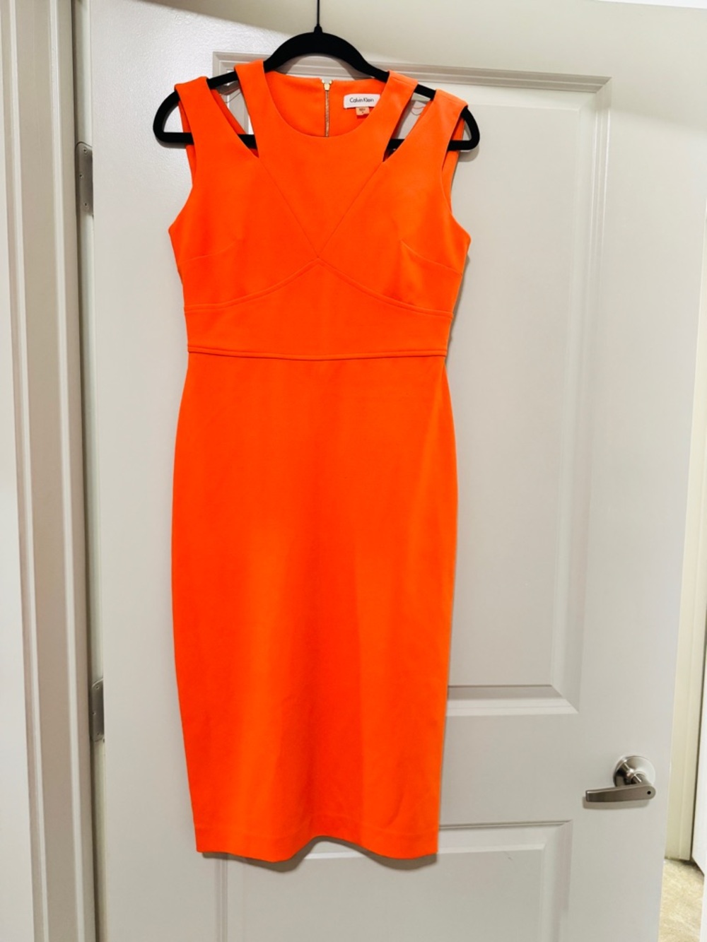 Calvin Klein Bright Orange Cutout Midi Sheath Dress